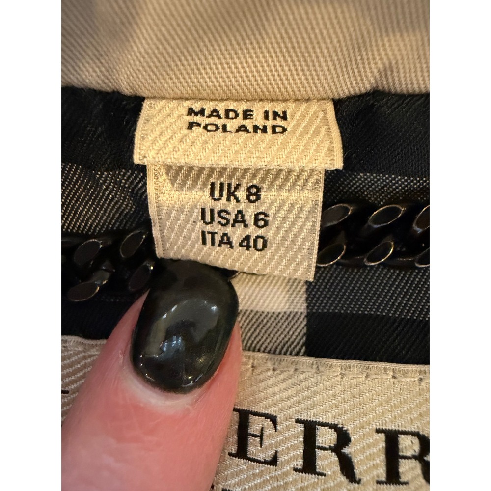 Burberry London Jacket‎ Women 6 Tan Military Peplum Hem Coat Luxury Preppy Plaid - Picture 14 of 16